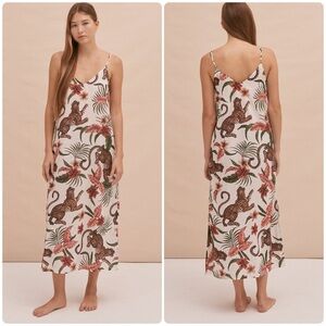 DESMOND & DEMPSEY Soleia Leopard Printed Woven Nightdress Sz M Organic Cotton